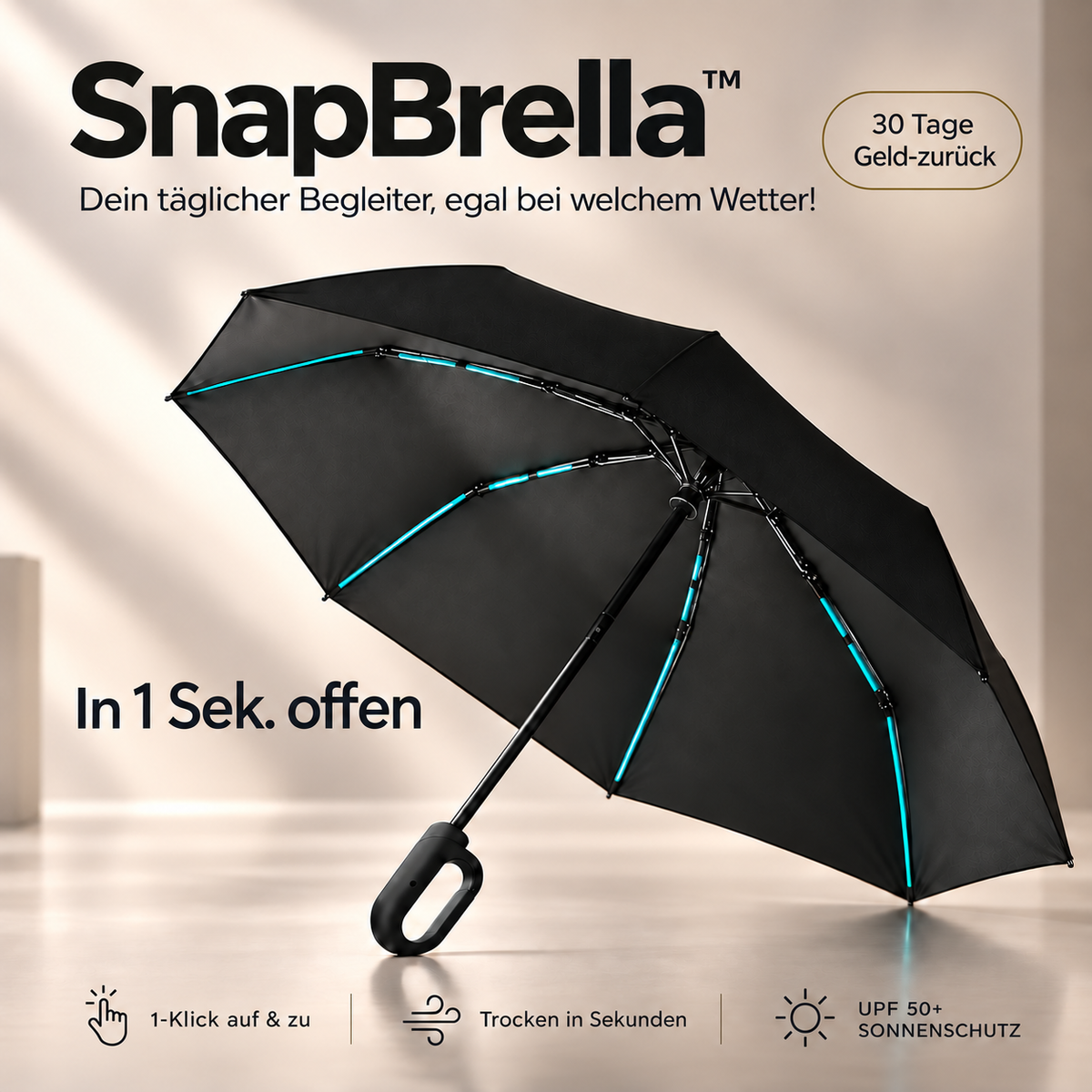 SnapBrella™ – Automatikschirm mit Karabiner-Griff